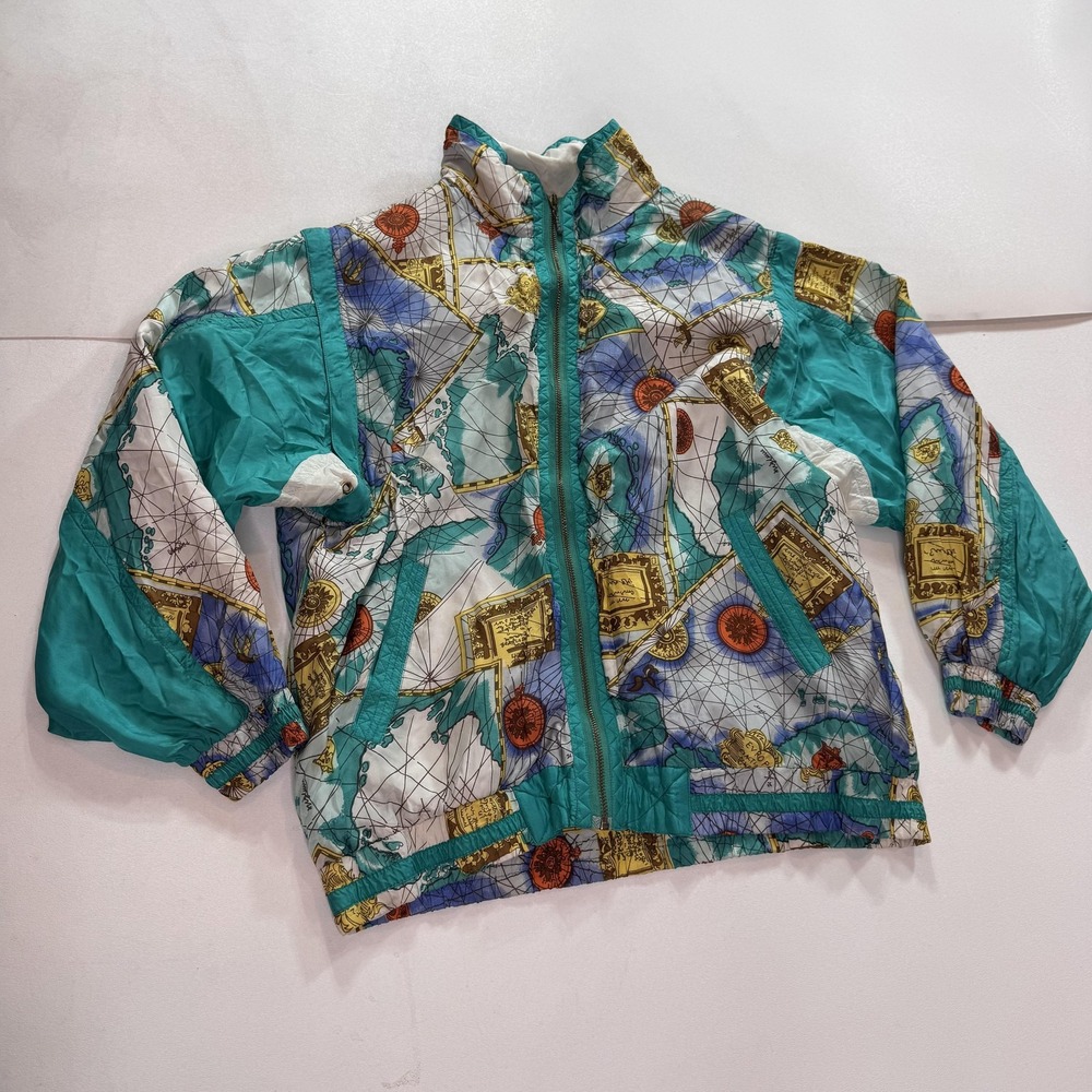 Mureli Jacket Womens Medium Multicolor Silk Nautical Windbreaker Full Zip